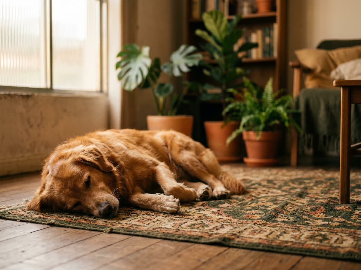 Cão descansando profundamente depois da atividade
